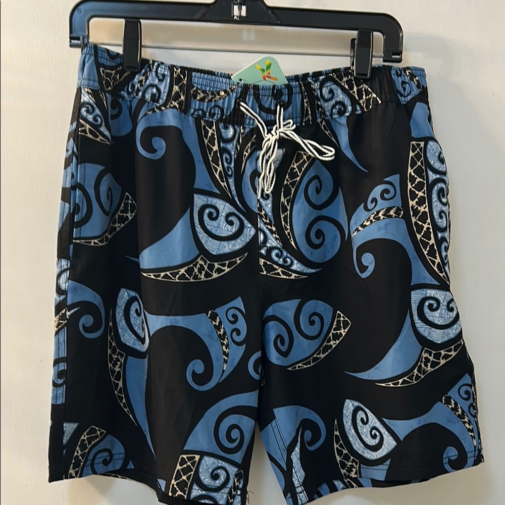 WAILOA Men's Blue and Black Swim Shorts, Sz L